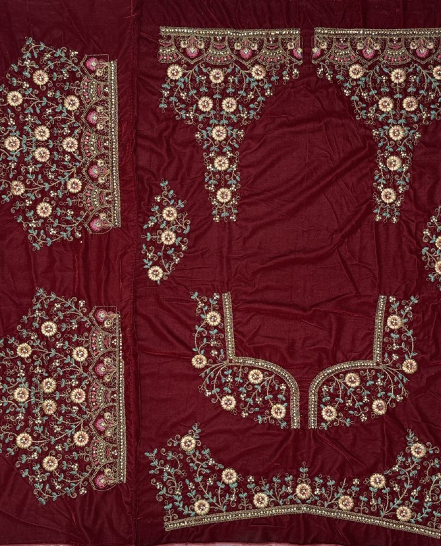 2862-red - Multi Thread and Red Dori Embroidery combine with Sequins work Velvet Lehenga Choli